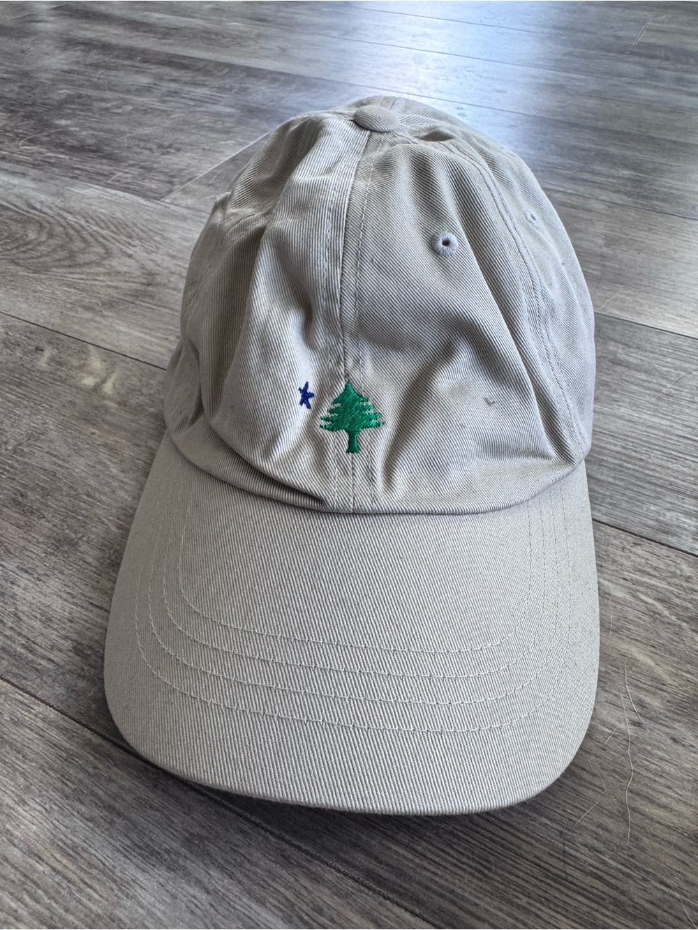 Maine Beige Baseball Cap with Green Tree Embroidery
